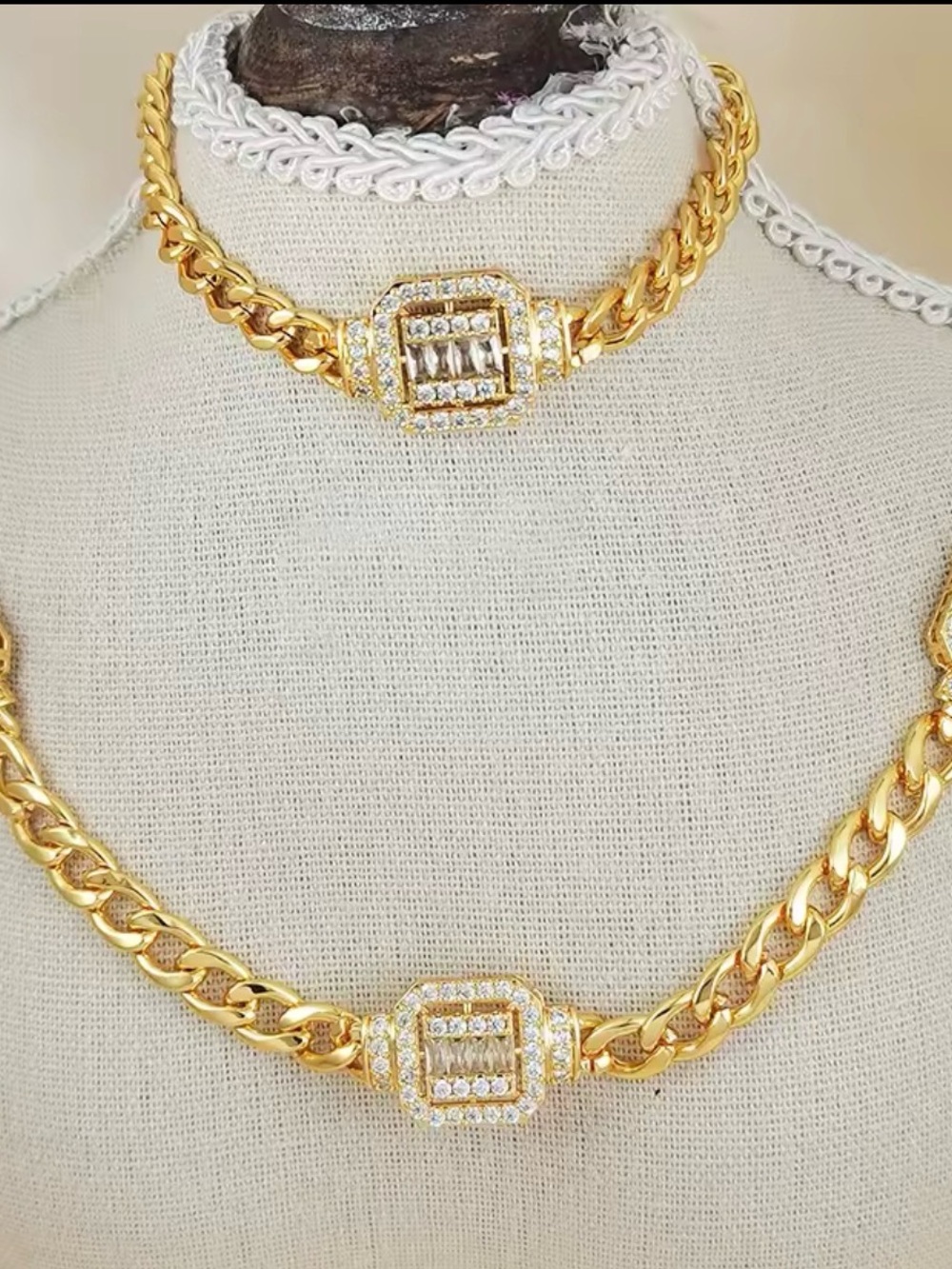 24K gold-plated Cuban square necklace & bracelet Dubai style jewelry